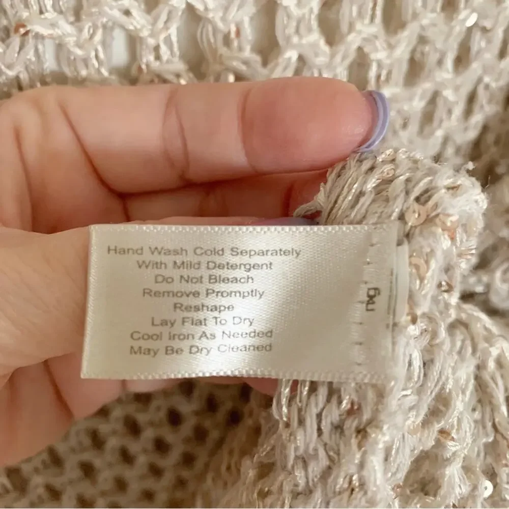 Dolce Cabo Oatmeal Metallic Sequin Open Weave Crochet Coverup XL